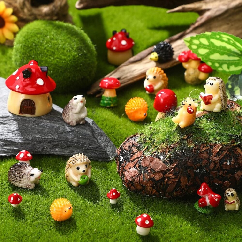 30 Pcs Fairy Outdoor Garden Accessories Resin Mini Hedgehog Mushroom Figurines G